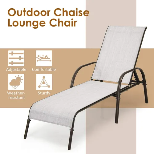 Vista 8 de COSTWAY Sillón de patio al aire libre, tumbona, tela ajustable, reclinable, reposabrazos para piscina (gris)