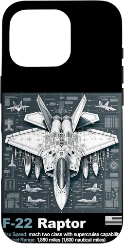 Vista 20 de F22 Raptor Fighter Jet Blueprint - Funda para iPhone 16, diseño técnico y especificaciones