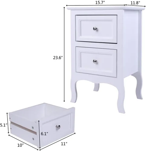 Vista 2 de Juego de 2 mesitas de noche blancas, mesitas de noche con cajón para sala de estar, dormitorio, mesita de noche para sala de estar, mesitas de noche