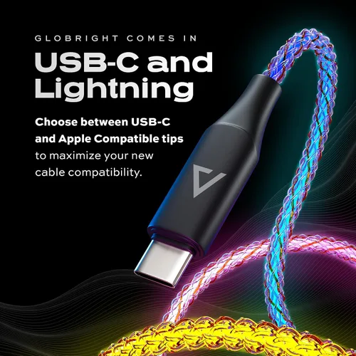 Vista 8 de Cable de Carga Iluminado Statik - Cable de Carga LED Trenzado GloBright, Cable de Carga 100W Iluminado Super Rápido, Transferencia de Datos, Cable