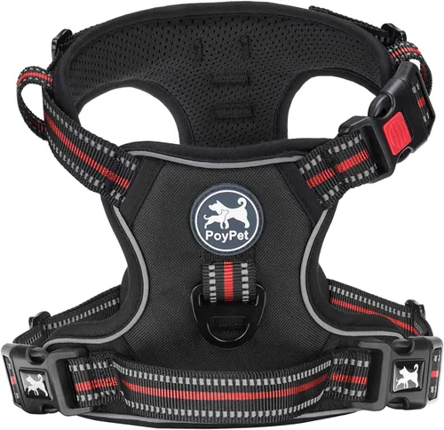 Vista 26 de PoyPet - Arnés de perro sin tirones, arnés reflectante con 2 clips delanteros y traseros y asa de fácil control para perros pequeños, medianos
