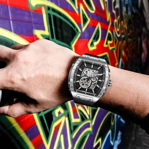 Vista 6 de GLENAW PINDU Men's Fashion Chronograph Sport Style Watch Casual Tonneau Skeleton Watch Date Quartz Analog Watch Timepiece for Men