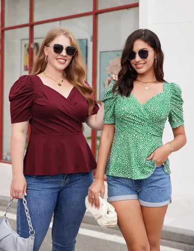 Vista 2 de GRACE KARIN Blusa de verano con cuello en V elegante y manga abombada para mujer