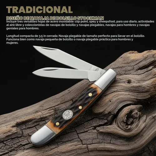 Vista 2 de Rite Edge SZCO - Cuchillo de bolsillo plegable de 2.75 pulgadas de Jig Bone Peanut - Cuchillo de acero inoxidable de 2 hojas para hombres con mango