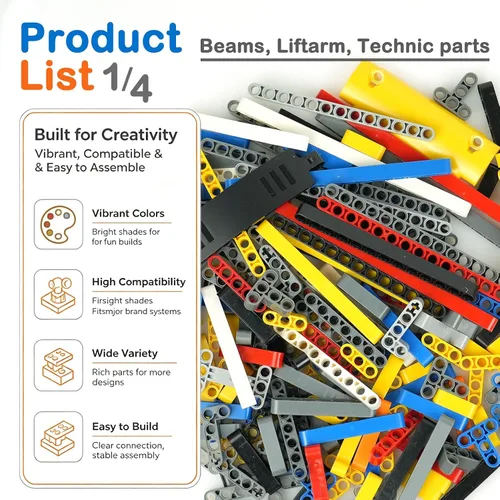 Vista 3 de Parte técnica Liftarm Beam Axle Pin Connector Brick MOC Building Block Set Accesorios técnicos del motor del coche