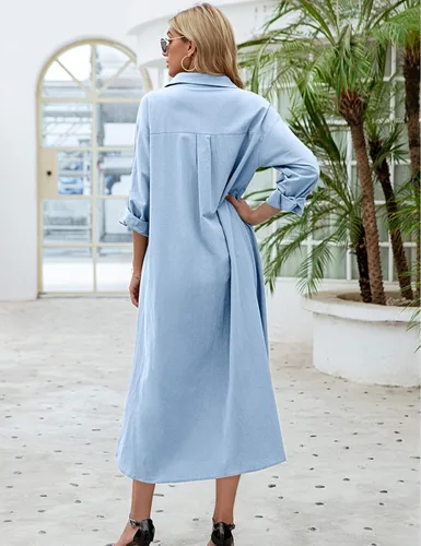 Vista 6 de Sopliagon - Vestido de algodón y lino para mujer estilo casual suelto vestido largo