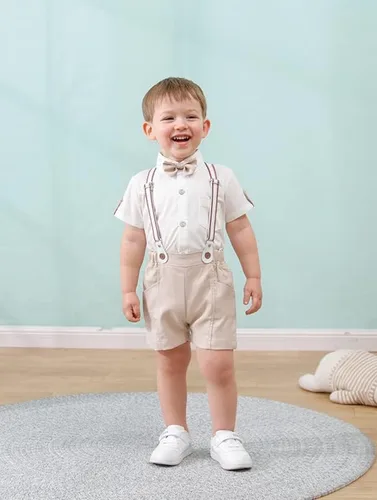 Vista 2 de SOLOYEE Conjunto de ropa formal para bebé, conjunto de ropa formal de manga corta y corbatín para niño