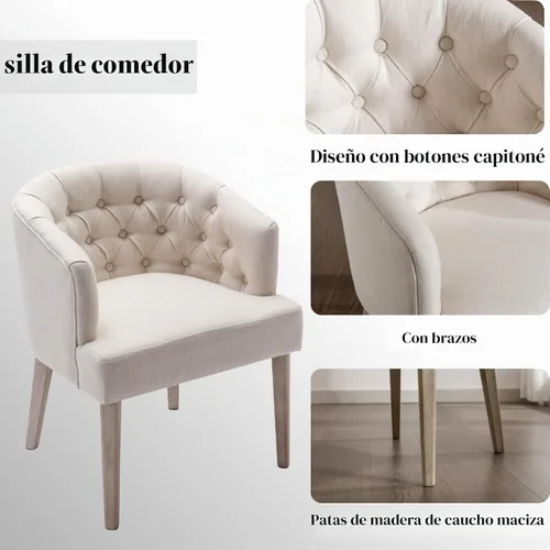 Vista 3 de LukeAlon Juego de 2 sillas de comedor de lino con brazo copetudo, color Beige