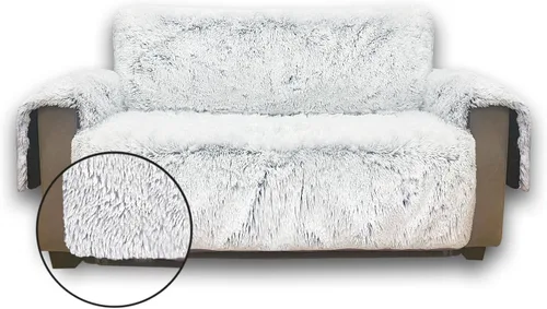 Vista 9 de Funda de sofá de felpa y pelo Shaggy, funda de sofá de imitación de piel para perros, funda impermeable antideslizante, protector de muebles