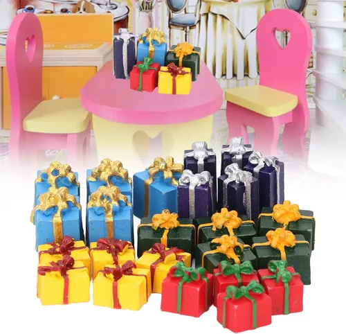 Vista 2 de LBEC Mini adornos navideños cajas de casa de muñecas con mano de obra fina para casa de muñecas 1:12