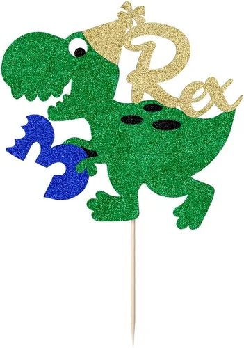 Vista 3 de Decoración para pastel de dinosaurio T-Rex con purpurina
