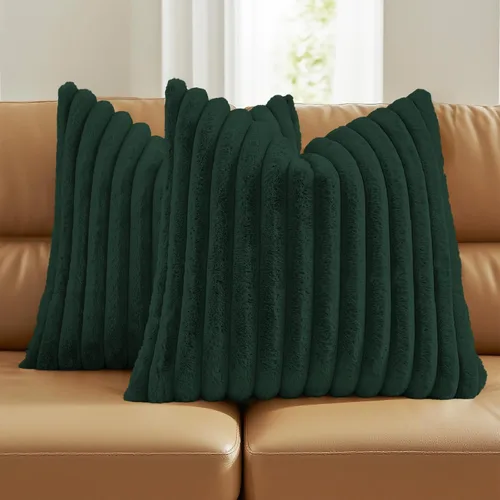 Vista 29 de FUTEI Pack of 2 Faux Fur Throw Pillow Covers 20x20 Inch, Navy Blue Azul marino