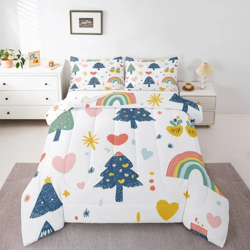 Vista 14 de Erosebridal Juego de edredón de Feliz Navidad, tamaño individual, divertido edredón de Papá Noel para niños y niñas, edredón de plumón de pingüino