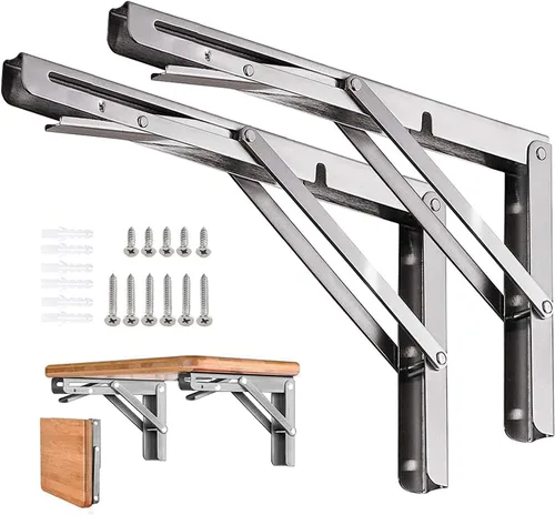 Vista 19 de Soportes plegables para estantes – 8 pulgadas, 2 piezas de metal resistente, soporte de estante plegable montado en la pared, ahorro de espacio