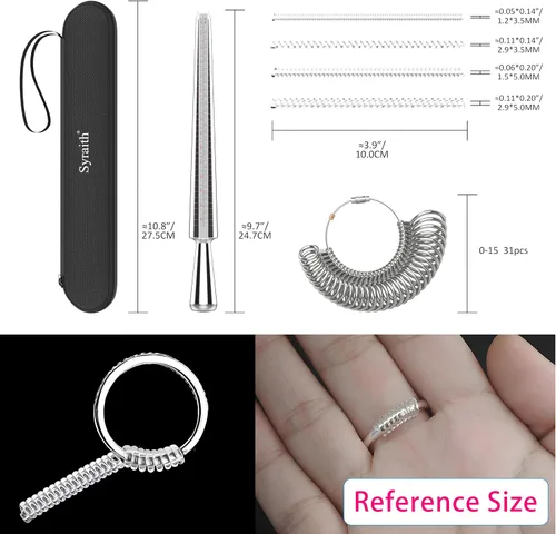 Vista 6 de Herramienta de medición de tamaño de anillo Traje de combinación de metal para medición de tamaño de dedos, fabricación de joyas y corrección