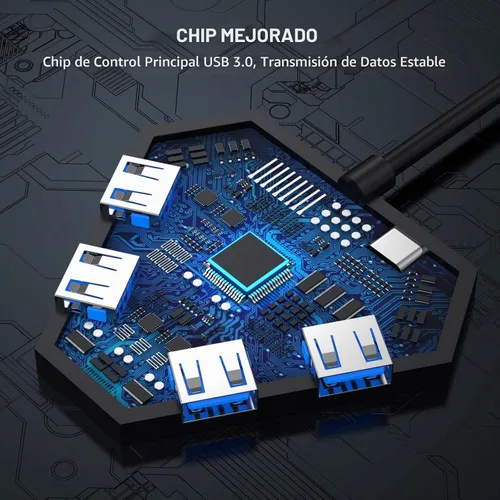 Vista 4 de Hub USB A, transferencia de datos de alta velocidad USB3.0 5Gbps, diseño
