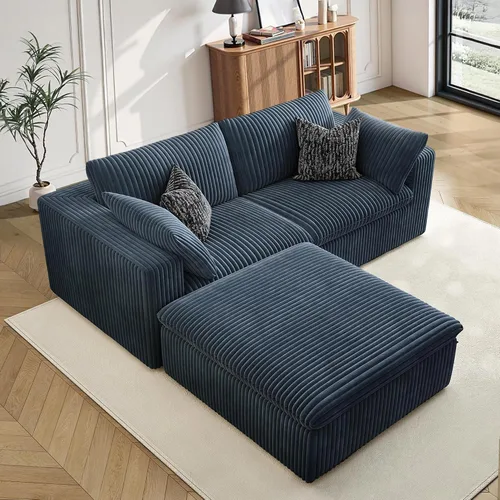 Vista 64 de 118" Cloud Couch Oversized Modular Sectional Sofa, Boneless L-Shaped 6 Seater Deep Seat Couch with Ottoman, Soft Corduroy Upholstery, DIY Negro