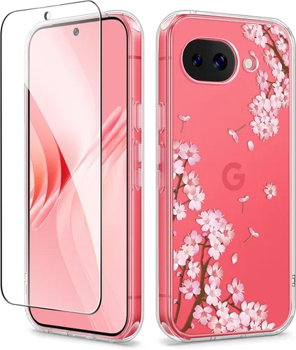 Vista 8 de GVIEWIN Funda para Google Pixel 10a con protector de pantalla, protección contra caídas de grado militar, no amarillenta, transparente, floral