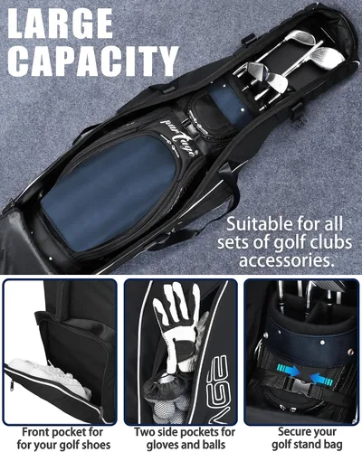 Vista 3 de Partage Bolsa de viaje de golf con ruedas, estuche de viaje de golf para aerolíneas, Oxford resistente 900D - Negro