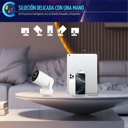 Vista 4 de Mini proyector, proyector inteligente portátil 2025 con WiFi y Bluetooth, 1000 lúmenes, pantalla de 150 pulgadas, tecnología LCD LED
