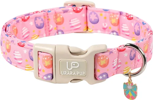 Vista 22 de Collar de perro floral azul, collar floral de algodón ajustable para primavera y verano con colgante de margarita, hebilla de liberación rápida