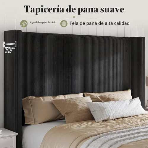 Vista 4 de HOWE - Base de cama tapizada tamaño Queen con cabecera de ala de 61 pulgadas de alto, color negro
