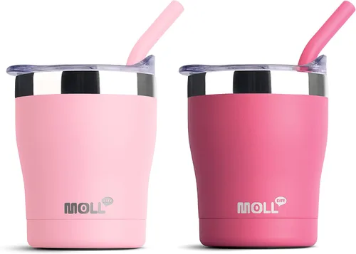 Vista 15 de Taza para niños Mollcity - Vaso de 9 oz con tapa y pajita de acero inoxidable, vaso aislado al vacío de doble pared para niños, a prueba