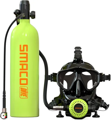 Vista 10 de SMACO Mini tanque de buceo con máscara de buceo de cara completa, S700 1.9L Mini tanque de buceo portátil botella de poni reutilizable hasta 30
