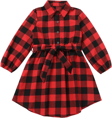 Vista 4 de AWIBMK Trajes familiares a juego para Navidad, color verde y rojo, a cuadros, vestidos para mamá e hija, otoño, invierno, Navidad, trajes familiares