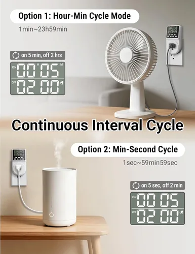 Vista 3 de Techbee Enchufe temporizador intermitente digital de ciclo de repetición infinita para toma de corriente, interruptor de alimentación programable