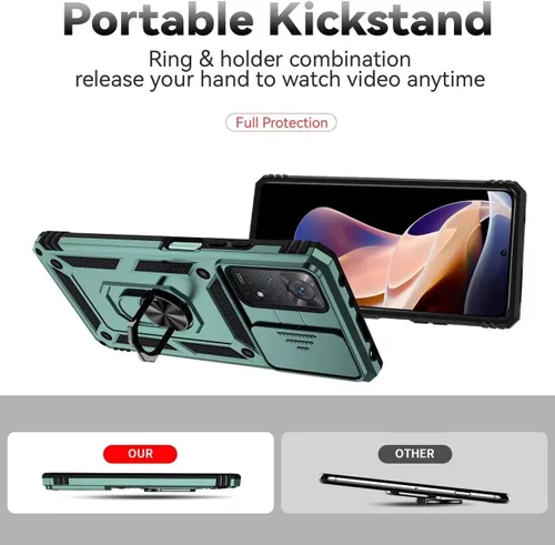 Vista 4 de Funda para Redmi Note 11 Pro 4G/5G/Redmi Note 11E Pro con protector de pantalla de vidrio templado y cubierta de cámara deslizante, soporte