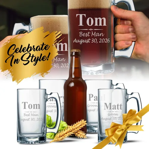 Vista 2 de My Personal Memories Juego de 3, juego de 5 juegos de 7 y más vasos de cerveza personalizados para padrinos de boda, grabado personalizado, tazas