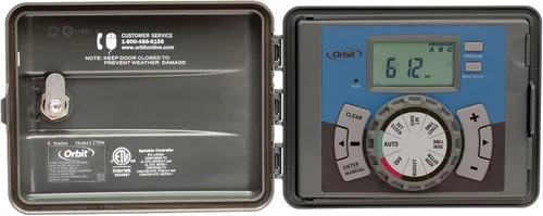 Vista 10 de Orbit 27894 - Temporizador/controlador de rociadores para interiores y exteriores de 4 estaciones Logic de fácil configuración La lógica de fácil