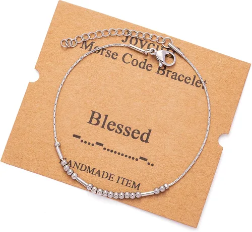 Vista 208 de JoycuFF Pulseras inspiradoras de código morse para mujeres, cuentas de plata, joyería con mantra de motivación, regalos para ella