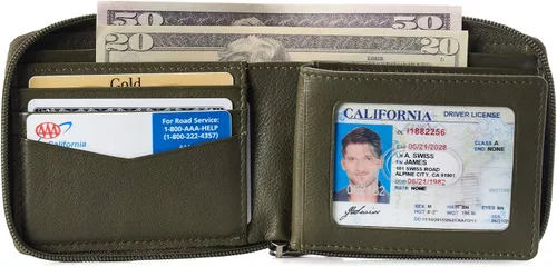Vista 2 de Alpine Swiss Logan - Cartera plegable con cremallera para hombre o mujer, seguridad RFID, viene en una caja de regalo, cartera Rfid, talla única