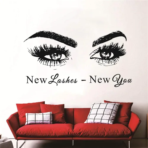 Vista 8 de Adhesivo para pared de ojos para decoración de interiores del hogar, pestañas de salón de belleza, pestañas para pared, calcomanía de cejas