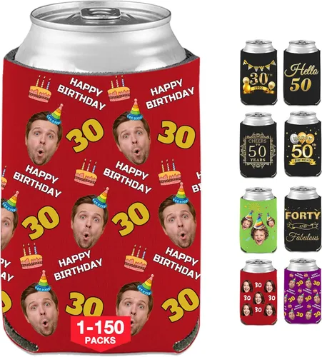 Vista 57 de Fundas enfriadoras de latas de cumpleaños, soporte personalizado para botellas de cerveza a granel con nombre de foto, suministros para fiestas