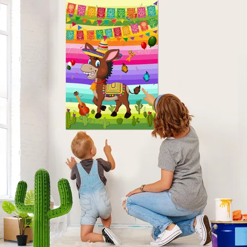 Vista 6 de NEBURORA Pin The Tail on The Donkey Juego de burro mexicano con 24 colas para fiesta del Cinco de Mayo, fiesta mexicana, fiesta temática de taco