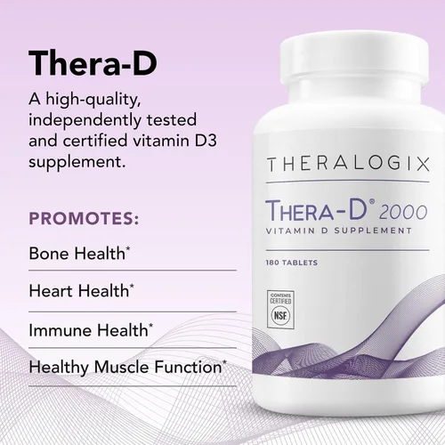 Vista 4 de Theralogix Thera-D 2000 Suplemento de vitamina D - 2,000 UI (50 mcg) Tabletas de vitamina D3 - Suministro para 180 días - Suplemento de apoyo