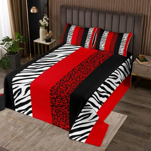 Vista 28 de Juego de colcha con lazo para niños, tamaño individual, diseño de cebra y leopardo con purpurina, decoración de habitación para niñas y mujeres