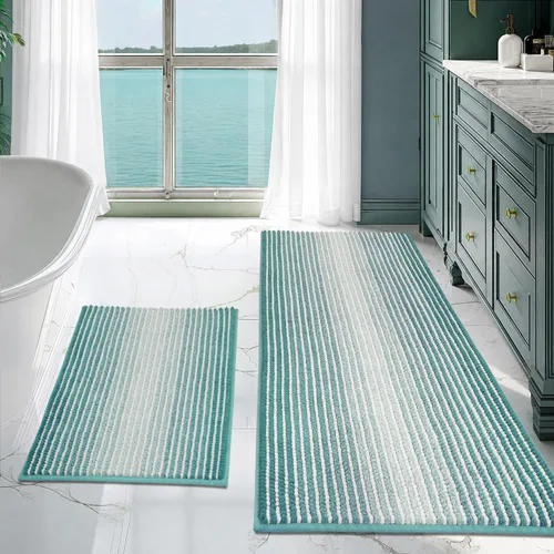 Vista 123 de BSICPRO Tapetes de baño de felpilla, 20 x 32 pulgadas, antideslizantes, absorbentes, suaves, peludos, para baño, lavables a máquina (salvia)