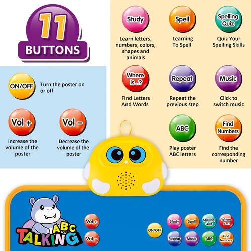 Vista 2 de Tabla electrónica de pared del alfabeto, ABC hablante, 123s, póster musical, juguetes de aprendizaje para niños pequeños de 1 a 3 años, juguete