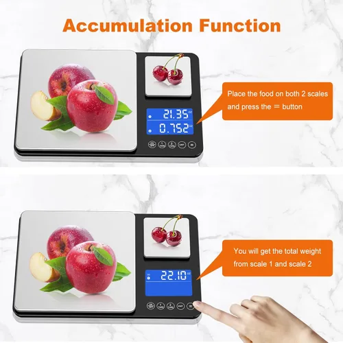 Vista 15 de KUAIVO Báscula de cocina de doble plataforma de 0.001 oz/33 libras, peso digital, gramos y onzas, báscula de cocina de dos precisiones para pan