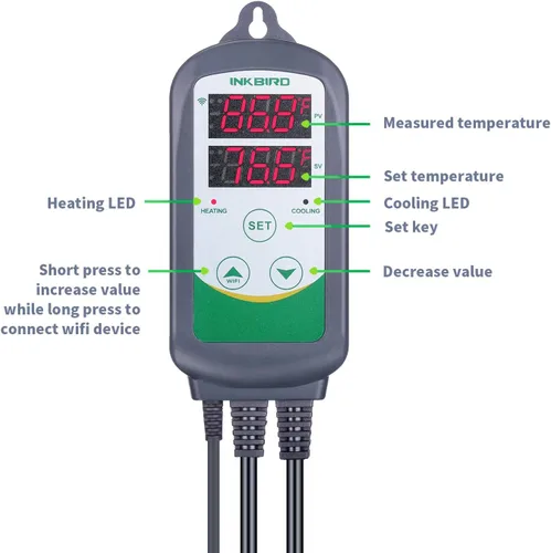 Vista 3 de Inkbird Controlador de temperatura WiFi ITC308 Congelador de reptiles Termostato Digital Calefacción y Refrigeración Calentador Enfriador