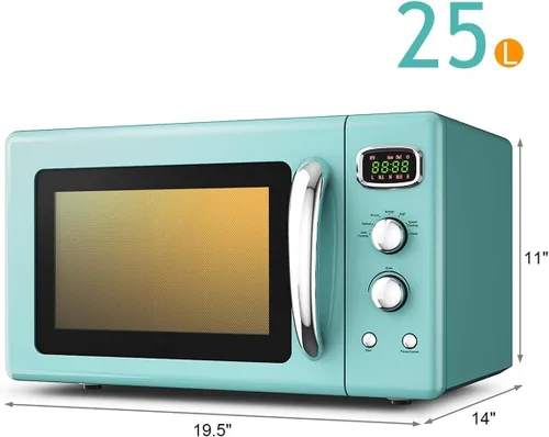 Vista 5 de MAT EXPERT - Encimera de microondas de 0.9 pies cúbicos, temporizador digital y 5 micro potencia, microondas pequeño de 25 litros con plato Verde