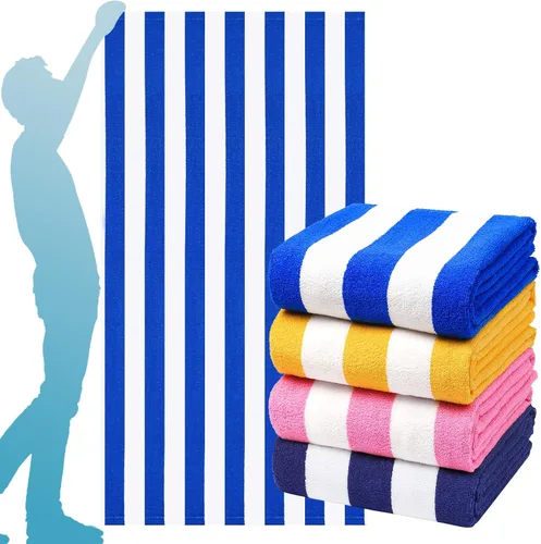 Vista 22 de Paquete de 4 toallas de baño extra grandes a rayas, juego de toallas de baño a granel, tamaño XL, grandes, esponjosas, absorbentes, de microfibra