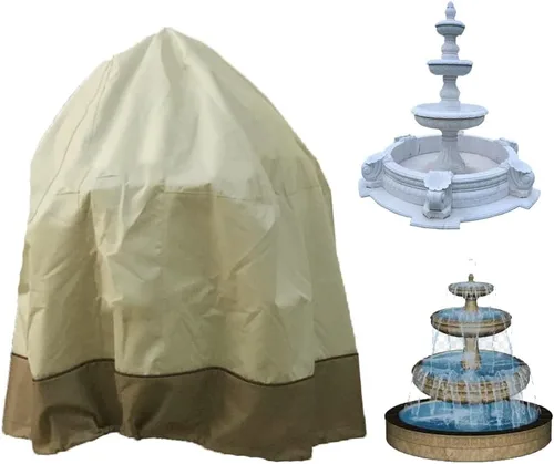 Vista 7 de J&C Cubierta de fuente 420D resistente al aire libre para accesorios de fuente de patio de invierno, impermeable, resistente a la decoloración Beige
