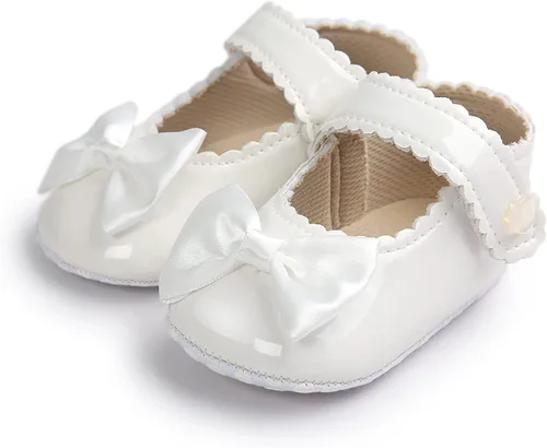 Vista 2 de Fire Frog Baby Girls Mary Jane Burnish Pu Leather Bowknot Pincess Prewalker Christening Baptism Crib Shoes