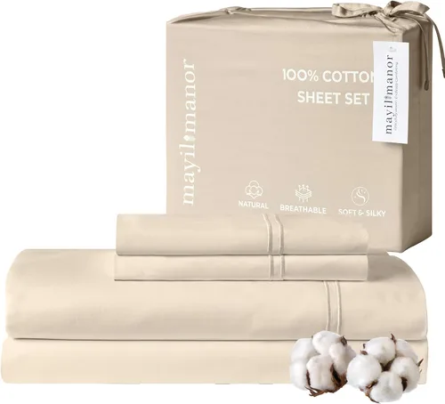 Vista 35 de Sábanas de Cama de Algodón 100% Natural Juego de Sábanas Twin de Tejido Satinado de Una Sola Capa de 500 TC Ropa de Cama Sólida Suave