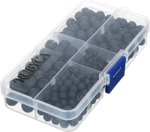 Vista 3 de RUBYCA Natural negro lava piedras preciosas redondas sueltas cuentas organizador caja de plástico fabricación de joyas mezcla tamaños